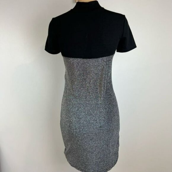 NWT Noisy May Finity Short Dress Metallic Silver & Black Fitted Short Sleeves S - Picture 5 of 14